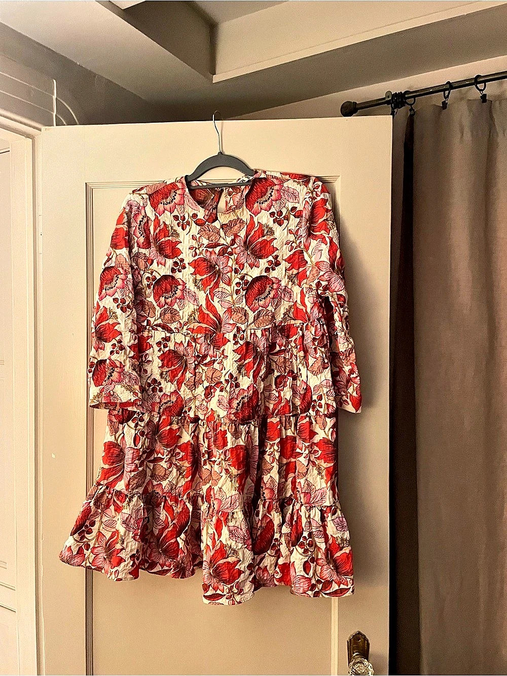 ZARA The Sharon Floral Crinkle Mini Dress Floral Mini Dress in Red & Pink Size